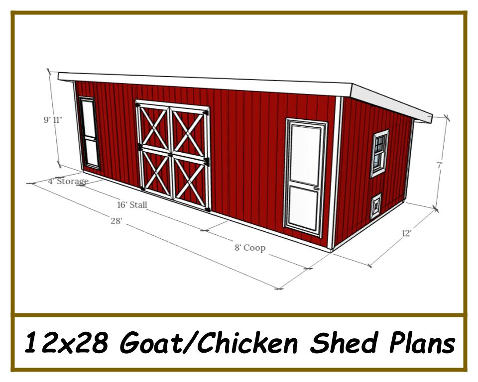 12x28 Goat Shed/Chicken Coop Combo-TriCityShedPlans