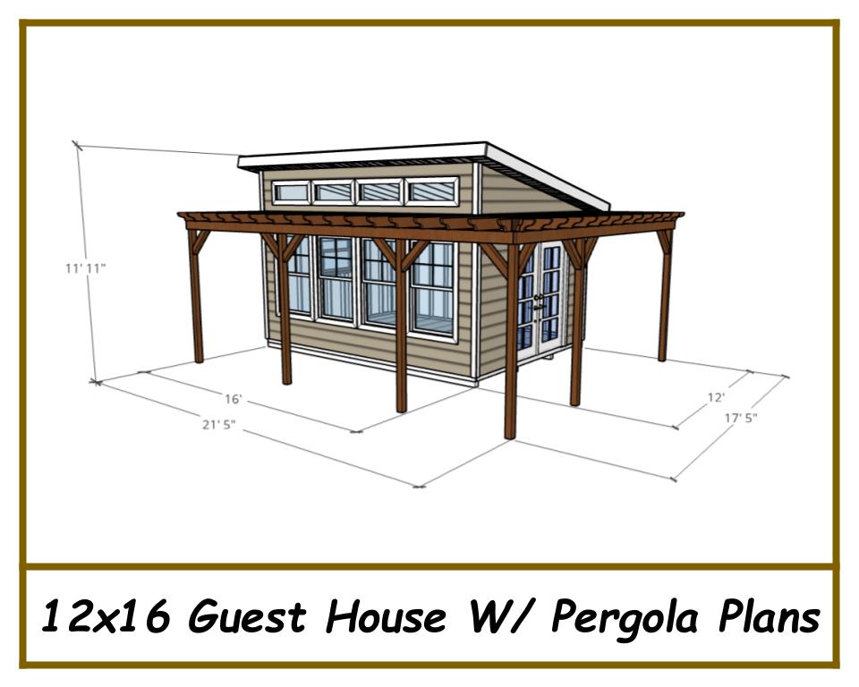 Guest House Plans w/ Pergola 12x16 - PDF Download