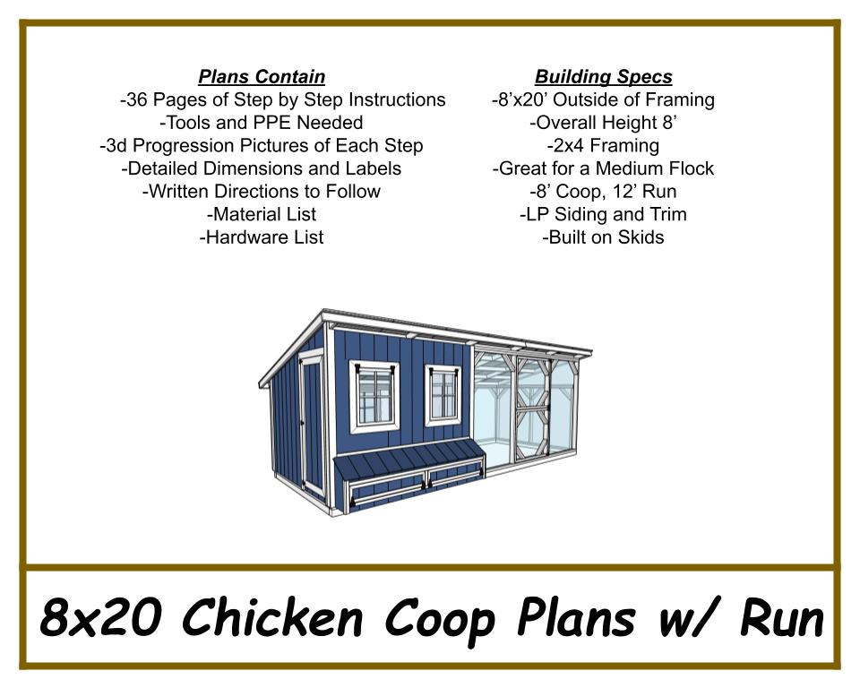 8x20 Chicken Coop Plans with Run - PDF Download
