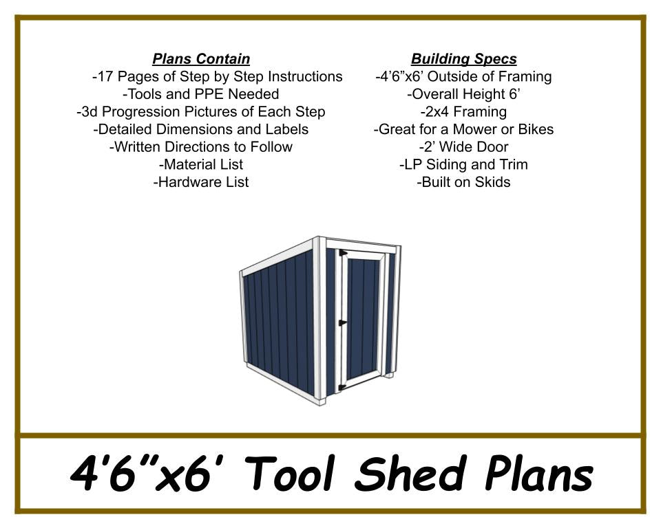 Tool Shed Plans 4'6"x6' - PDF Download