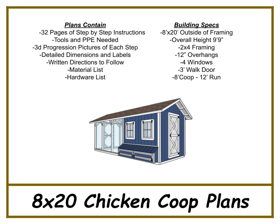 8x20 Chicken Coop Plans with Run - Gable Chicken Coop