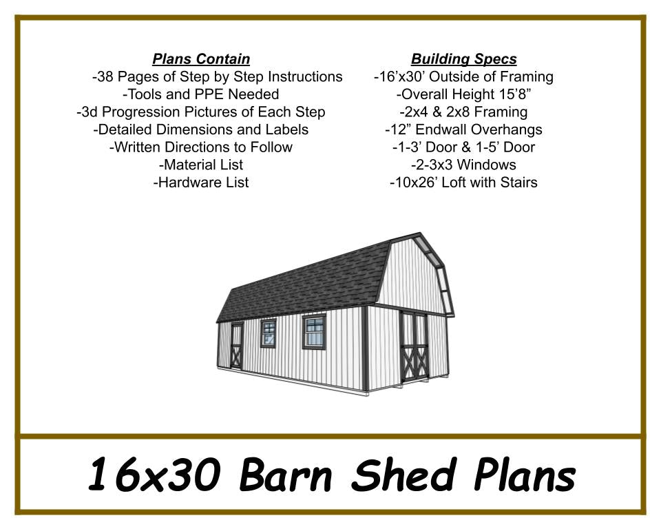 16x30 Barn Shed Plans
