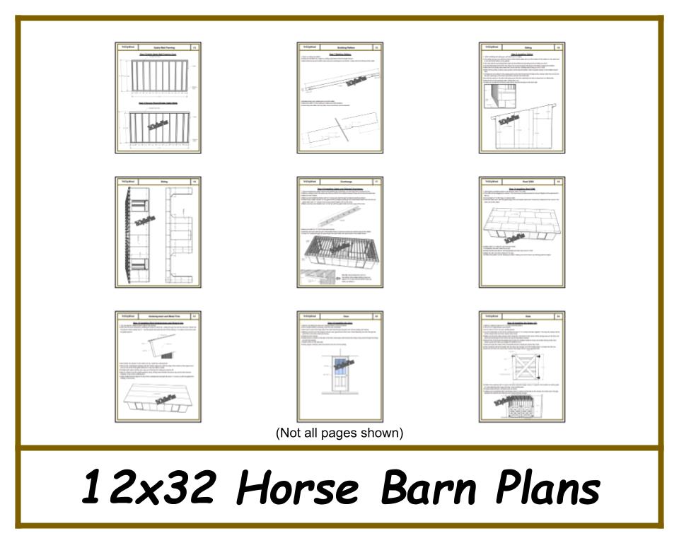 12x32 Horse Barn Plans - 2 Stalls with Storage