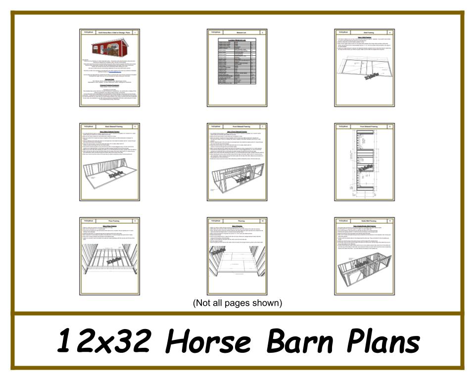 12x32 Horse Barn Plans - 2 Stalls with Storage