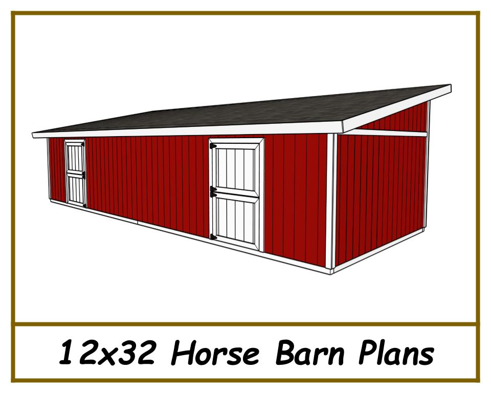 12x32 Horse Barn Plans - 2 Stalls with Storage