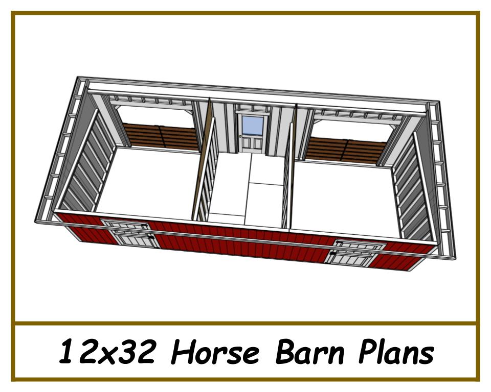12x32 Horse Barn Plans - 2 Stalls with Storage