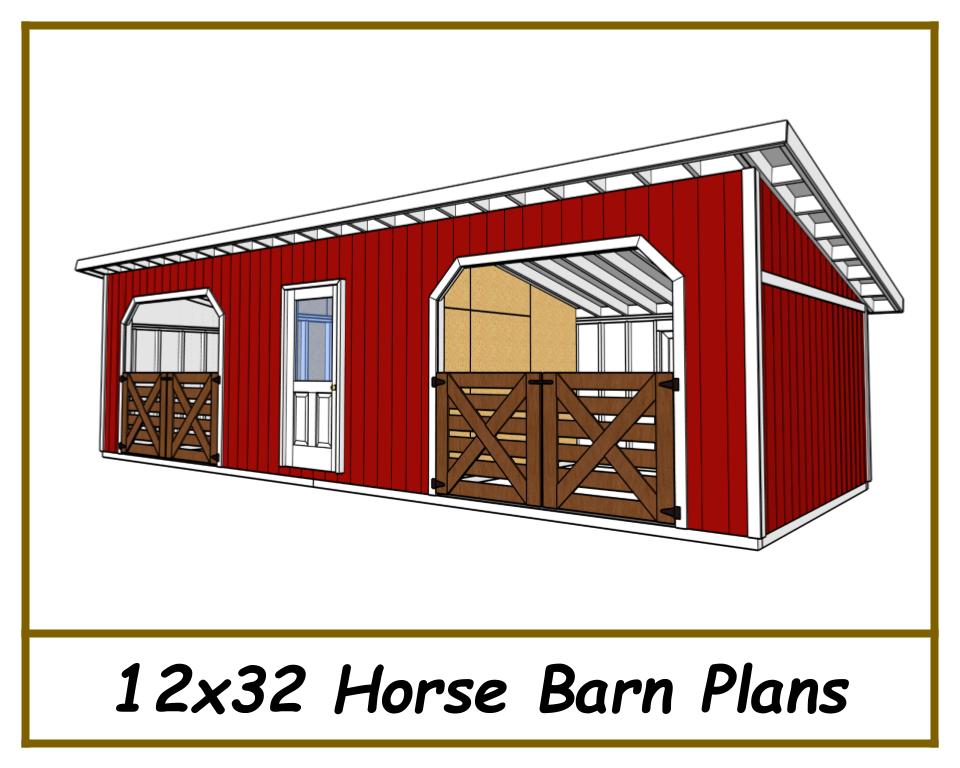 12x32 Horse Barn Plans - 2 Stalls with Storage