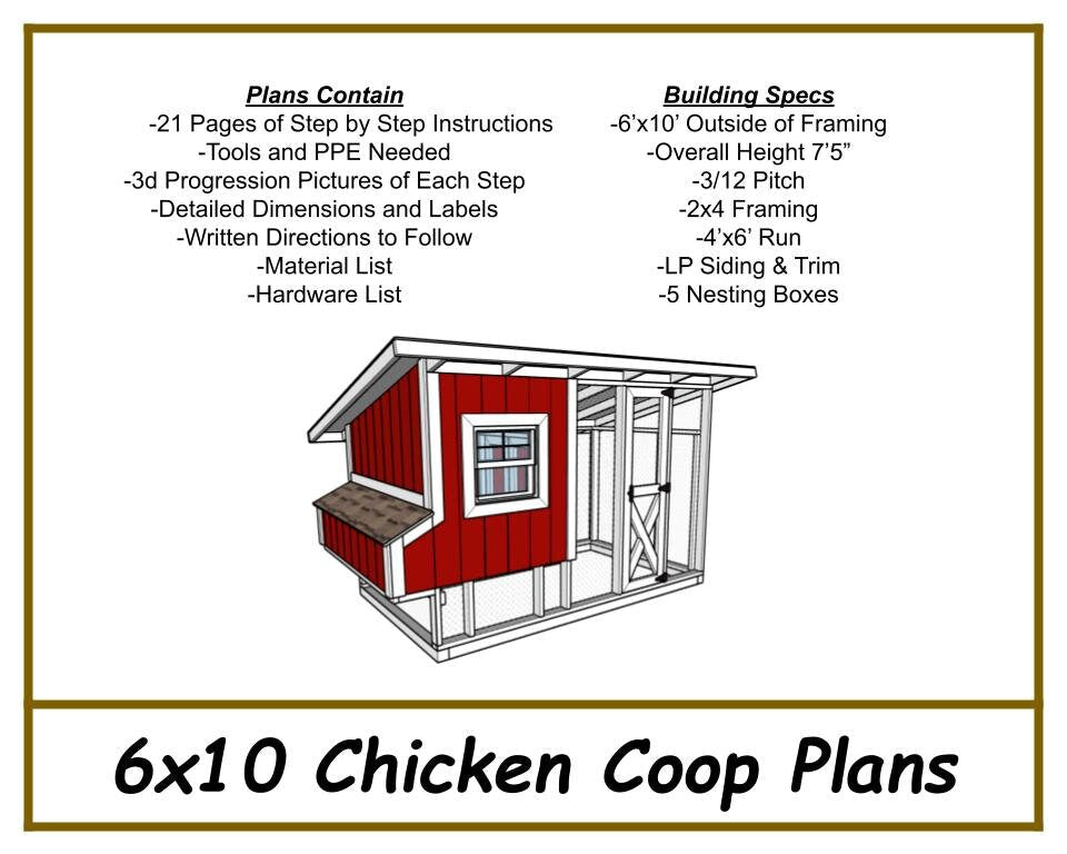 Digital - 6x10 Chicken Coop Plans W/ Run