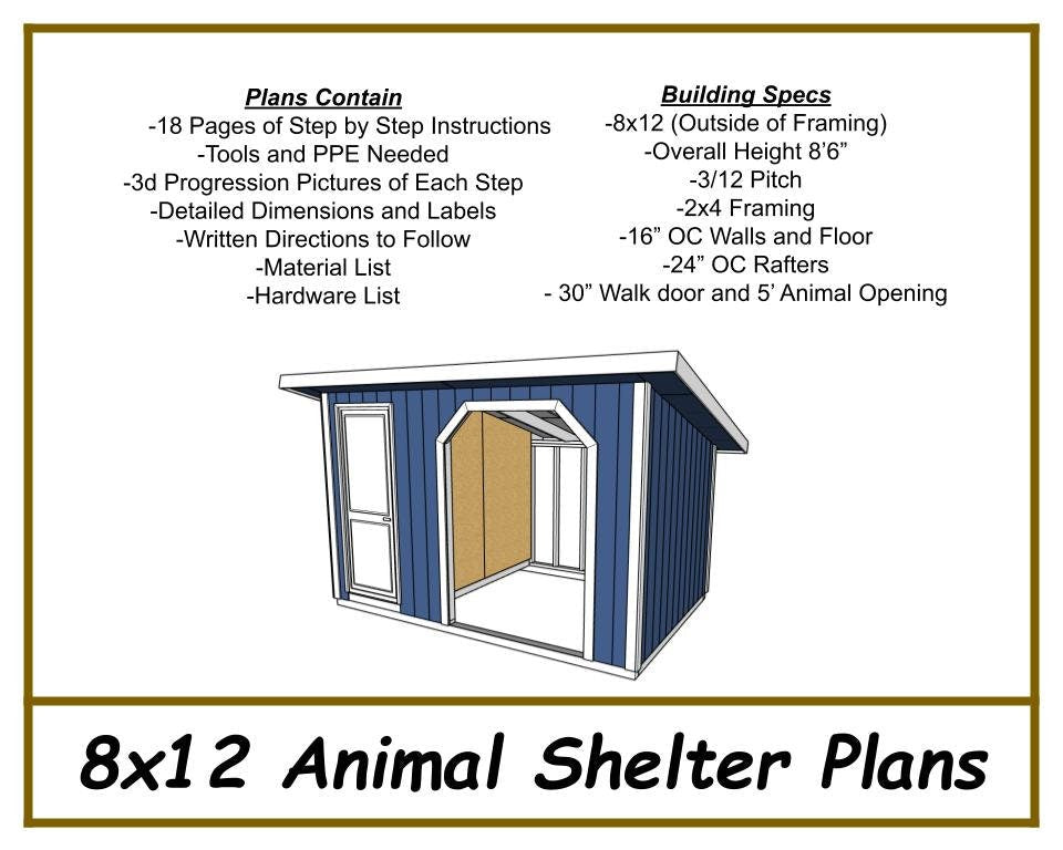 Digital - 8x12 Animal Shelter Plans