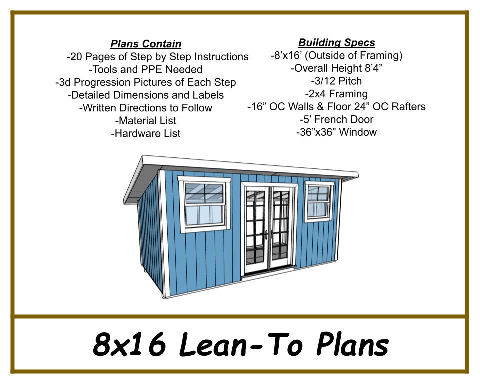 Digital - 8x16 Studio Lean-To Plans