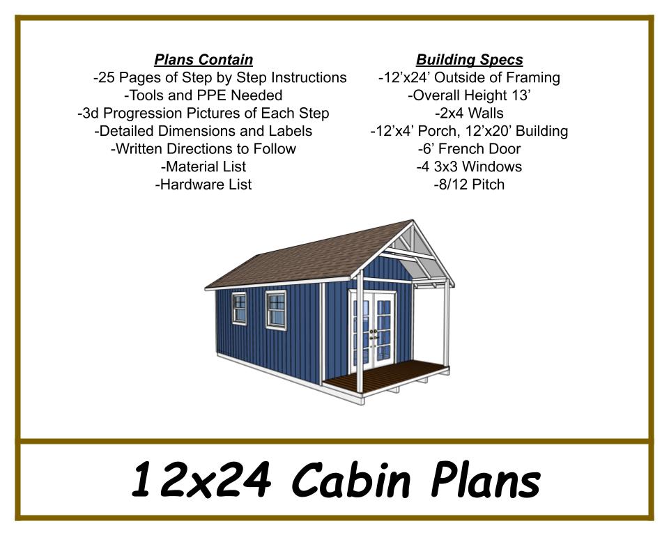 12x24 Gable Cabin Plans-TriCityShedPlans