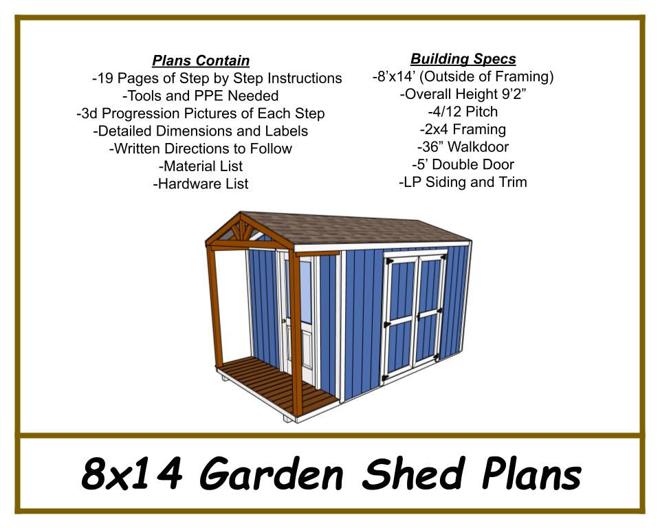 8x14 Garden Shed Plans-TriCityShedPlans