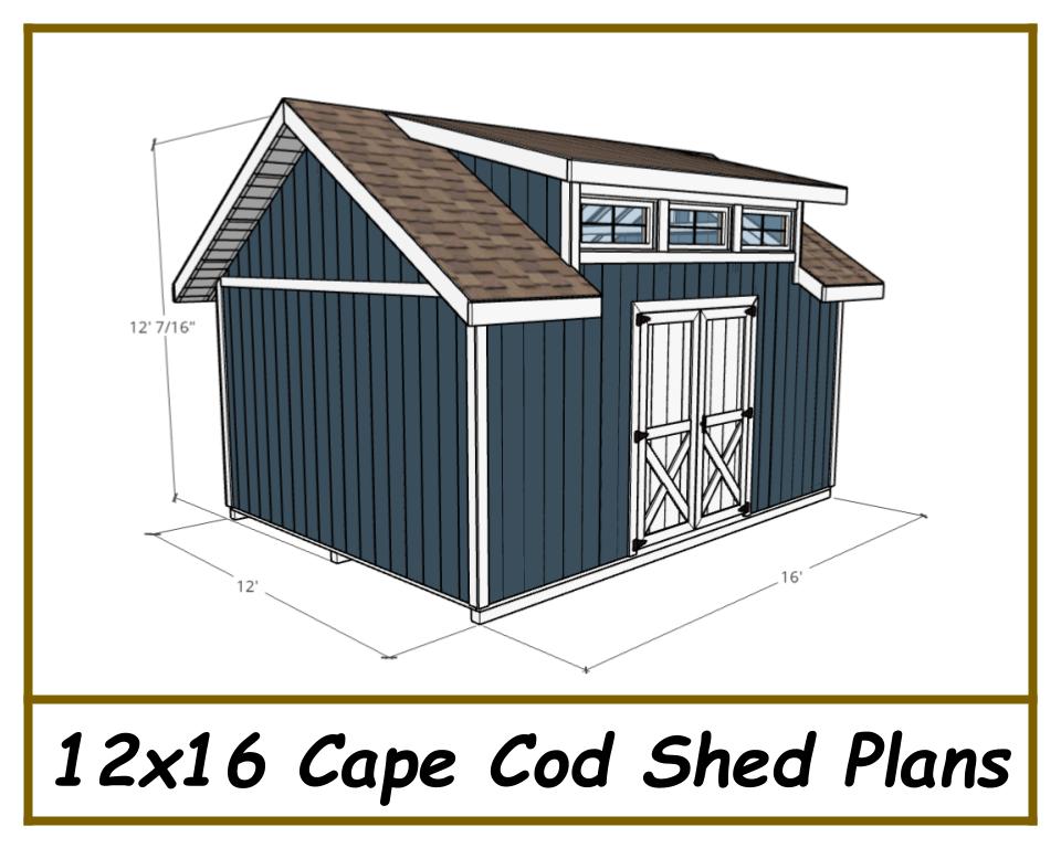 12x16 Cape Cod Shed Plan-TriCityShedPlans
