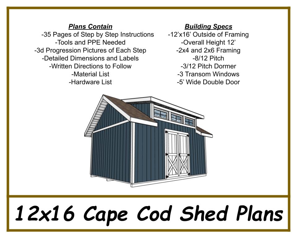 12x16 Cape Cod Shed Plan-TriCityShedPlans