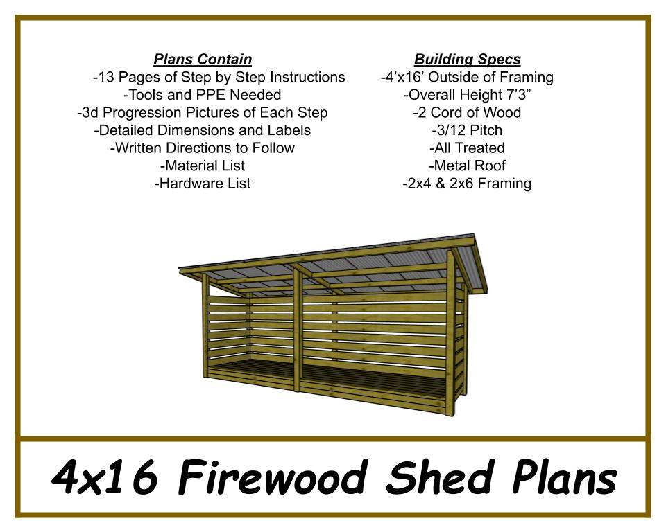 4x16 Firewood Shed Plans-TriCityShedPlans