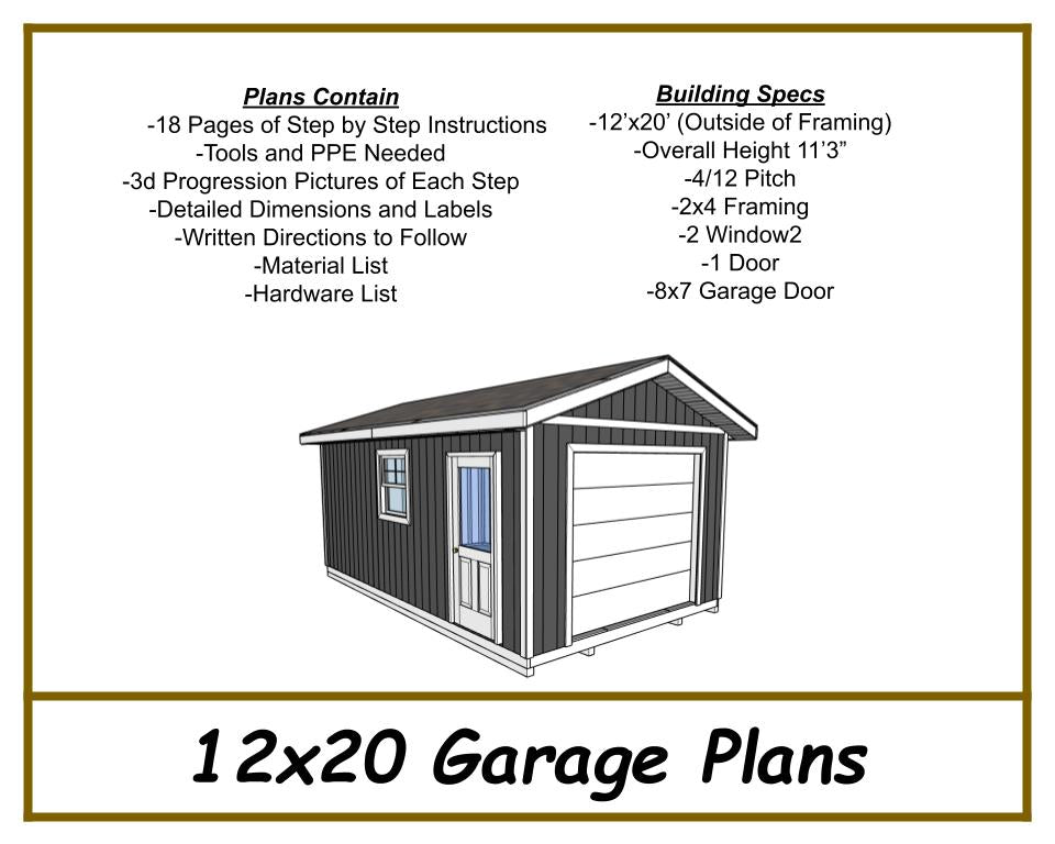 12x20 Garage Plans-TriCityShedPlans