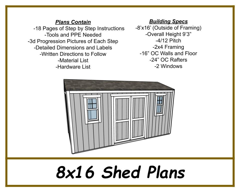 8x16 Garden Shed Plans-TriCityShedPlans