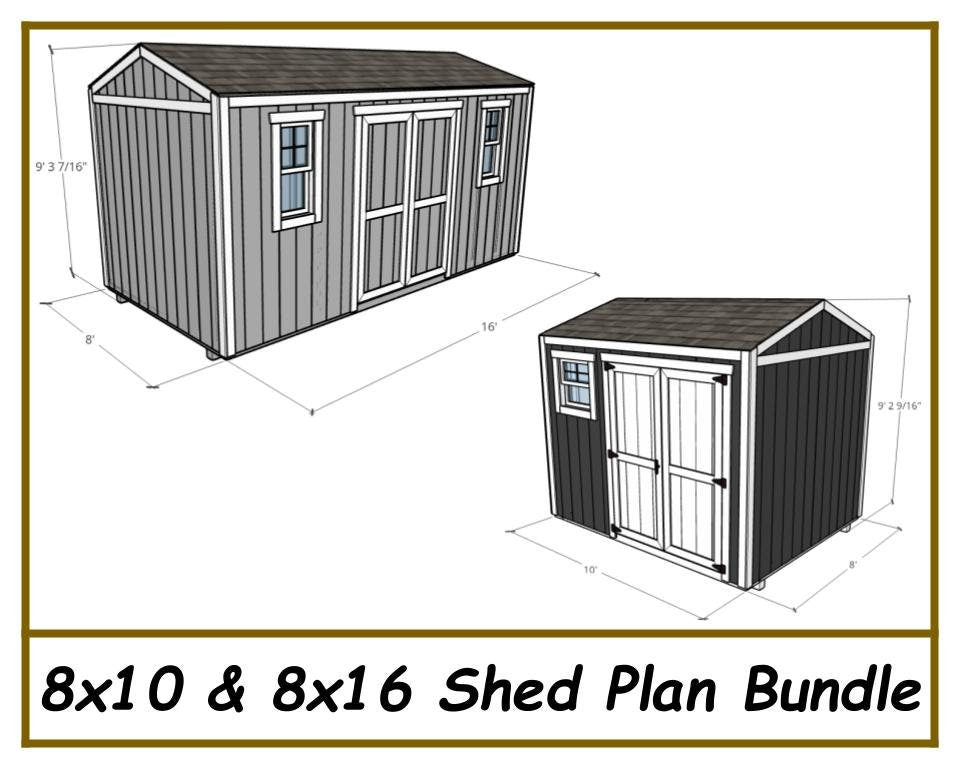 8x10 & 8x16 Side Door Shed Plan Bundle-TriCityShedPlans