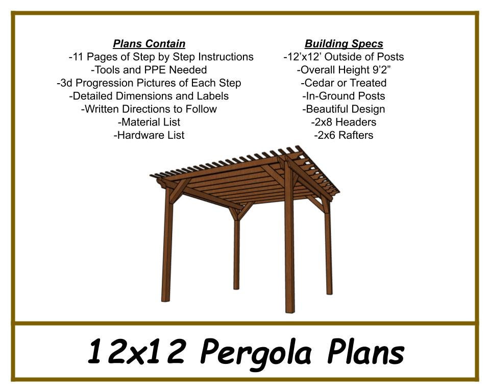 12x12 Pergola Plans-TriCityShedPlans
