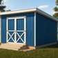 Lean To Shed In Backyard with Blue siding