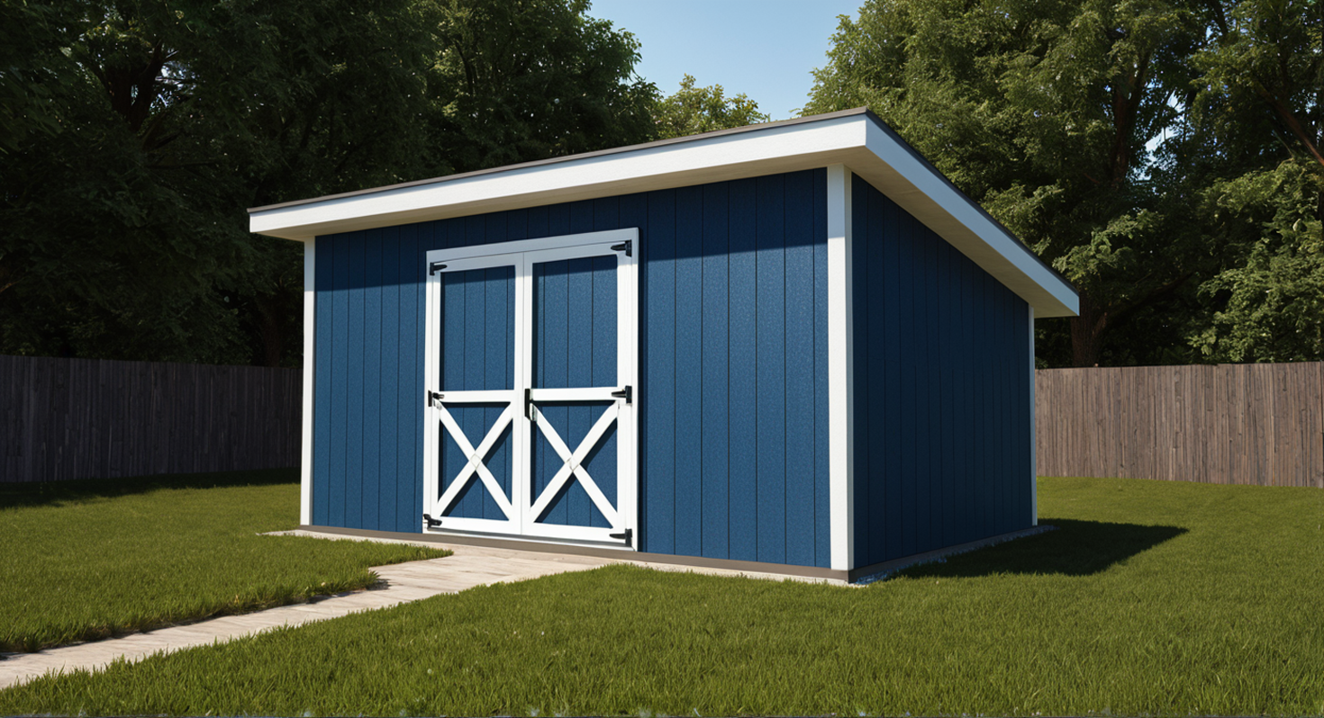 Lean To Shed Blue Siding White Trim 10x16
