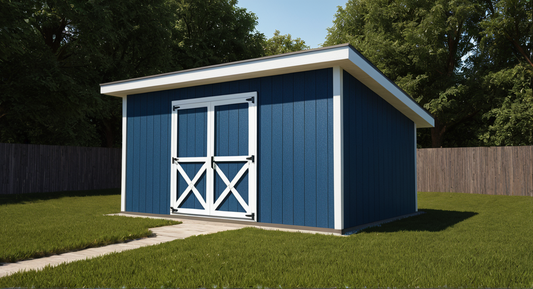 Lean To Shed Blue Siding White Trim 10x16
