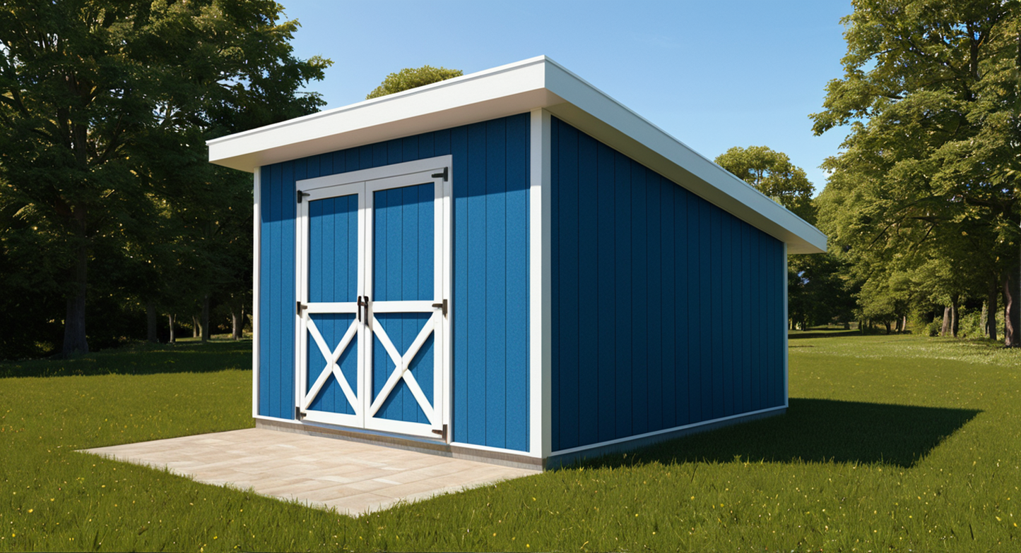 Blue and White Lean To Shed 12x12