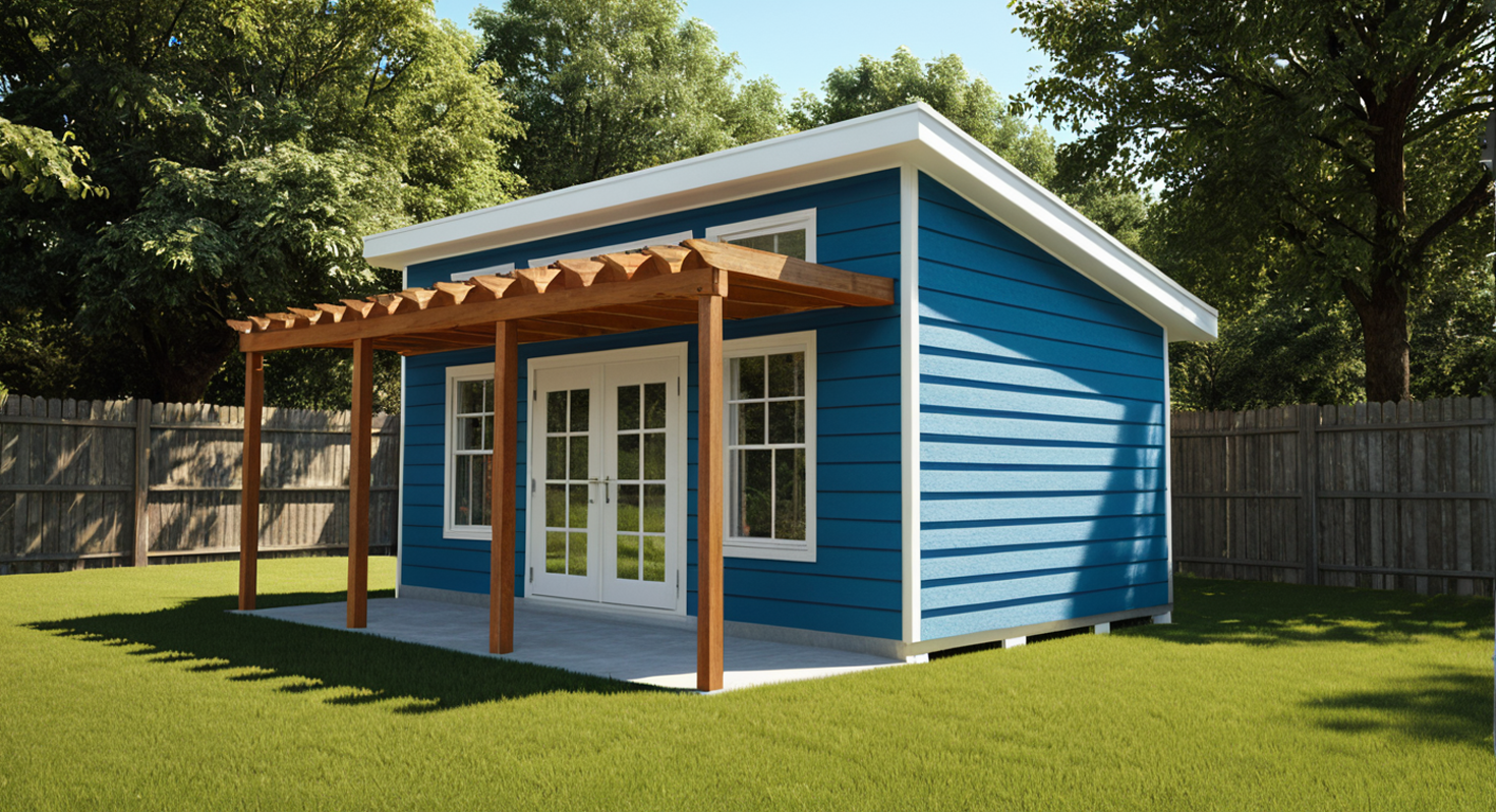 Backyard Cabin with Porch and Pergola