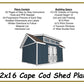 12x16 Cape Cod Shed Plan-TriCityShedPlans