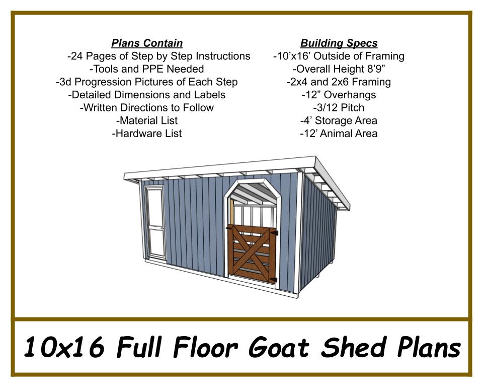 10x16 Goat Shed Plans w/ Full Floor-TriCityShedPlans