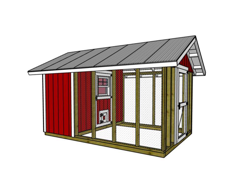 8x12 Chicken Coop Plans w/ Run-TriCityShedPlans