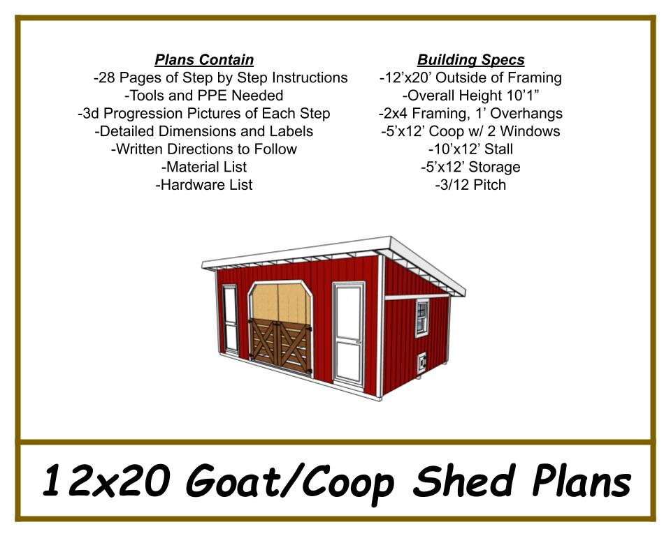 Goat/Coop Shed 12x20 Plans - PDF Download-TriCityShedPlans