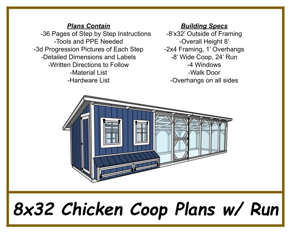 8x32 Chicken Coop Plans-TriCityShedPlans