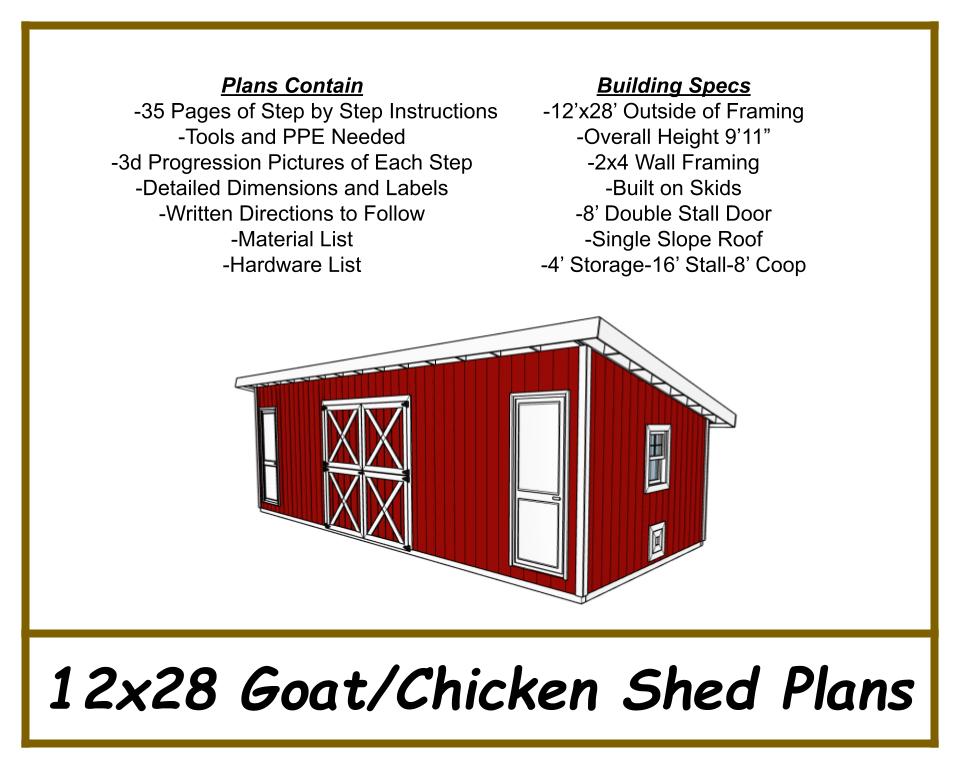 12x28 Goat Shed/Chicken Coop Combo-TriCityShedPlans
