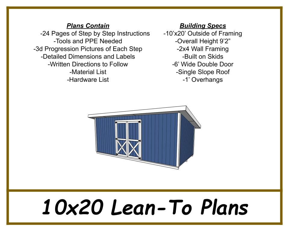 10x20 Lean-To Shed Plans-TriCityShedPlans