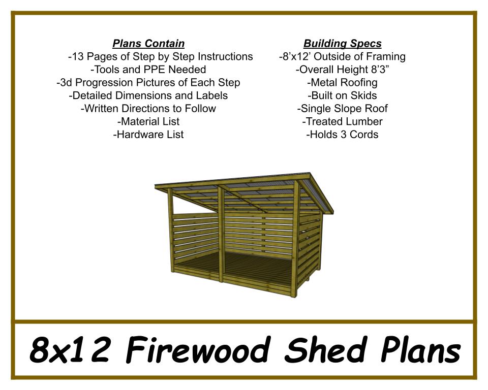 8x12 Firewood Shed Plans-TriCityShedPlans