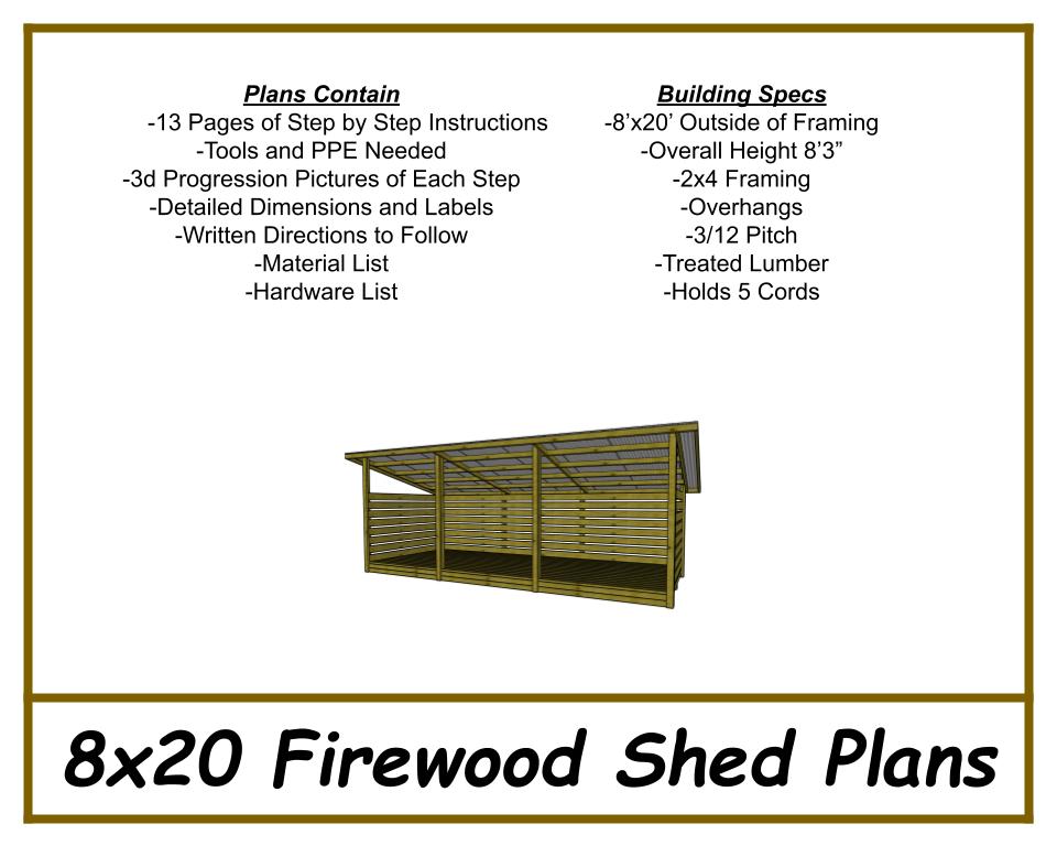 8x20 Firewood Shed Plans-TriCityShedPlans