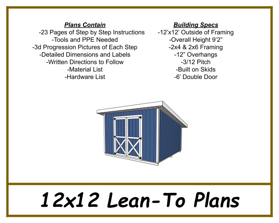 12x12 Lean-To Shed Plans-TriCityShedPlans