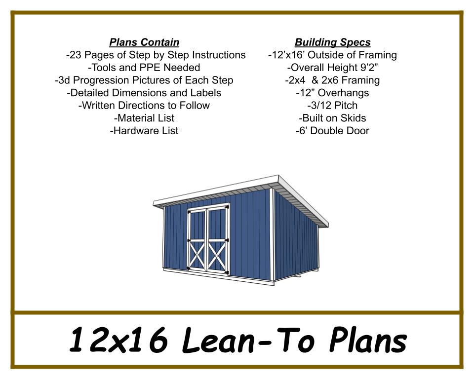 12x16 Lean-To Shed Plans-TriCityShedPlans