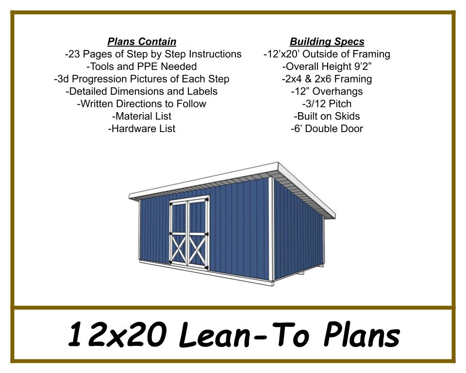12x20 Lean-To Shed Plans-TriCityShedPlans
