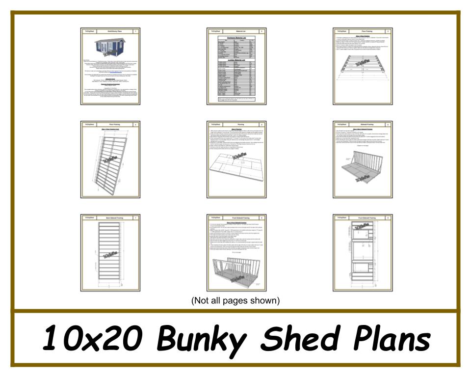 10x20 Bunky Shed Plans-TriCityShedPlans