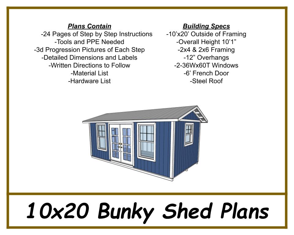 10x20 Bunky Shed Plans-TriCityShedPlans