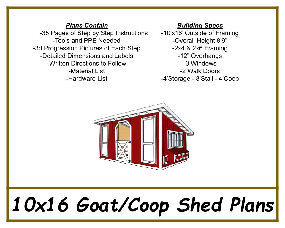 10x16 Chicken & Goat Shed Plans-TriCityShedPlans