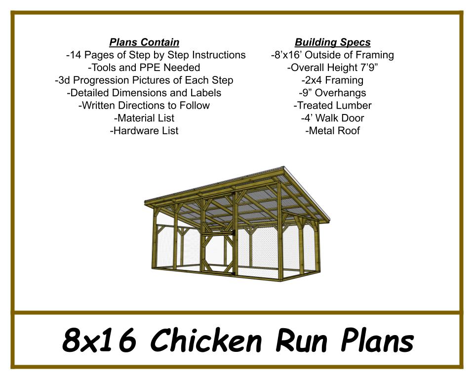 8x16 Chicken Run Plans-TriCityShedPlans