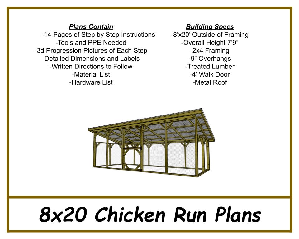 8x20 Chicken Run Plans-TriCityShedPlans