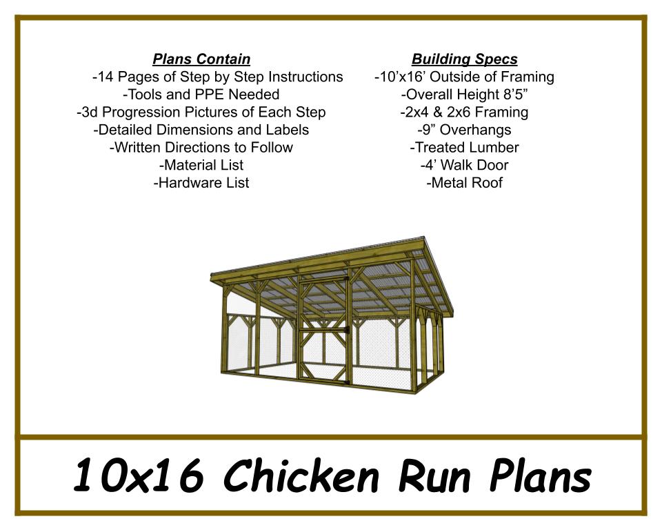 10x16 Chicken Run Plans-TriCityShedPlans