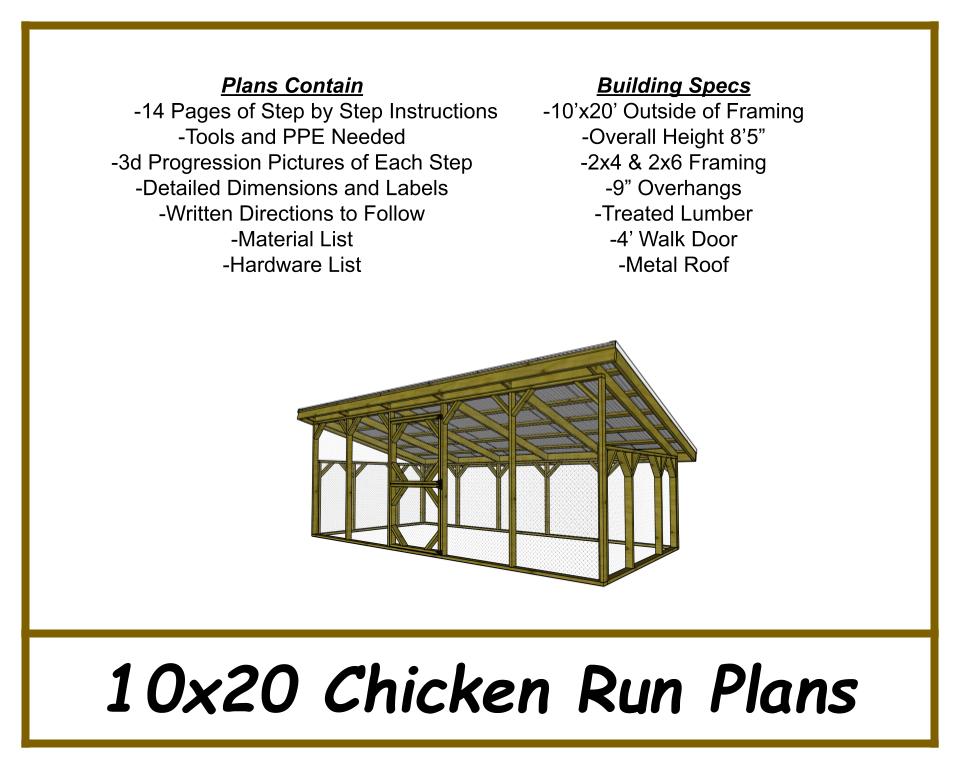 10x20 Chicken Run Plans-TriCityShedPlans