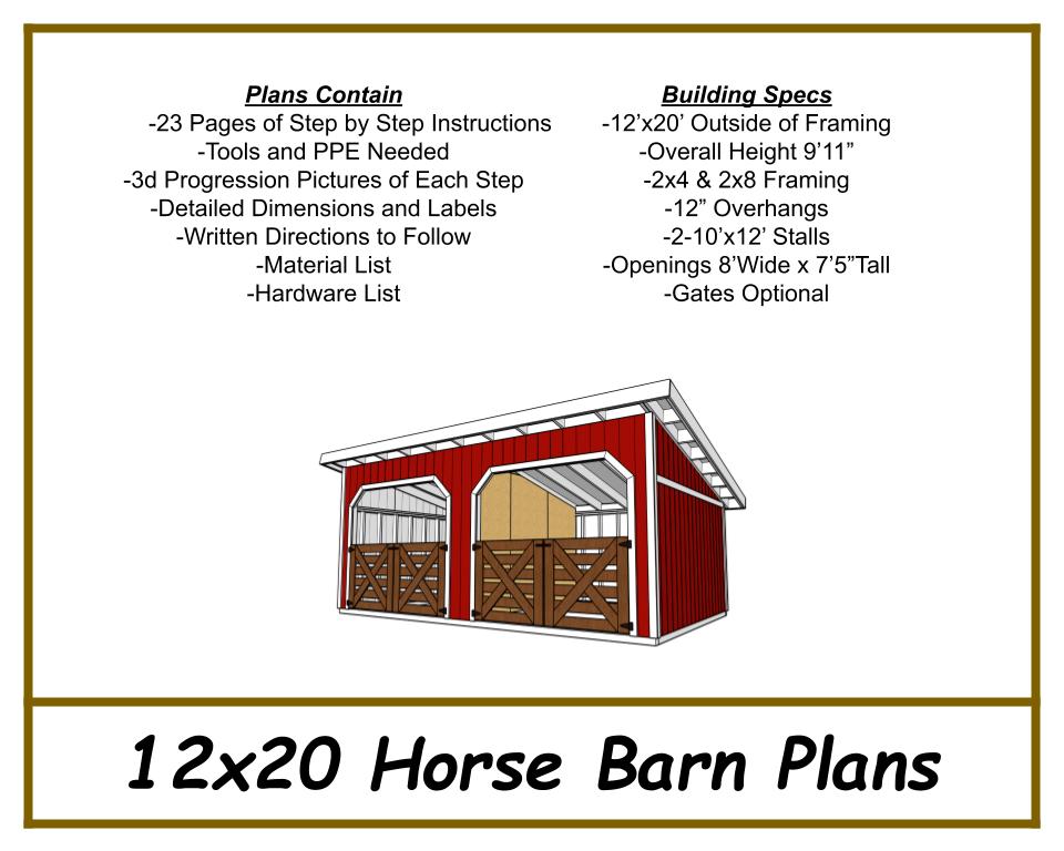 12x20 Horse Barn Plans - 2 Stall-TriCityShedPlans