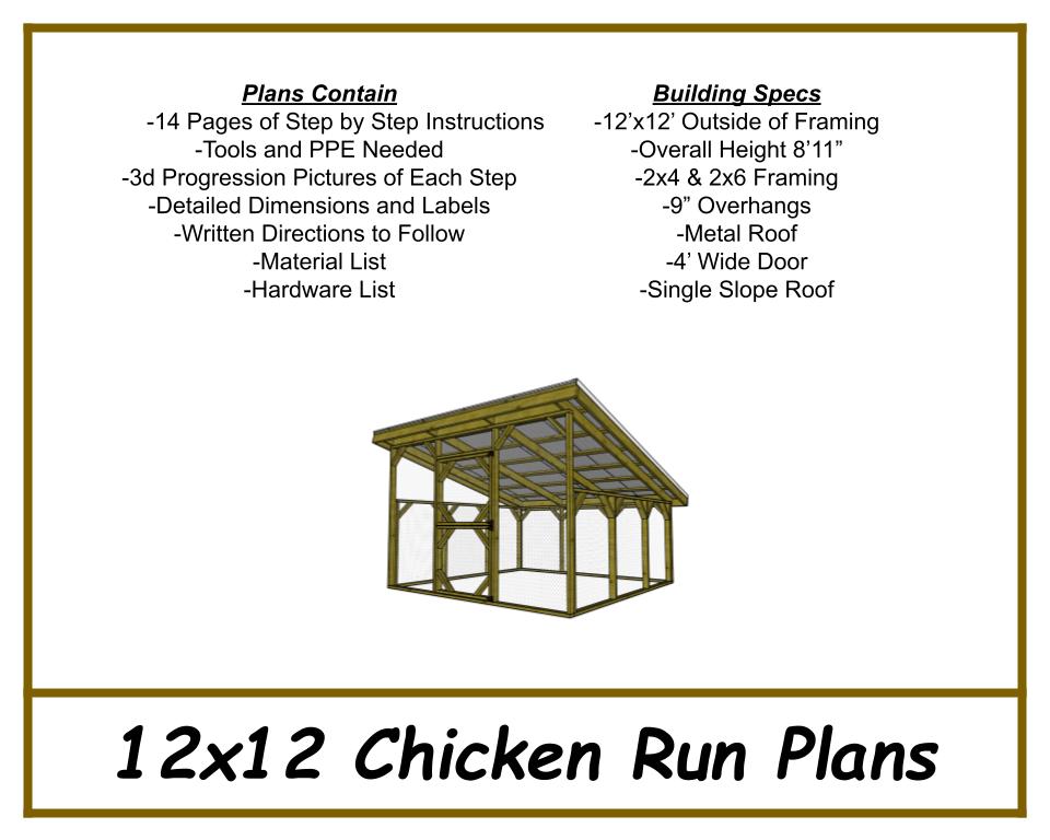 12x12 Chicken Run Plans-TriCityShedPlans