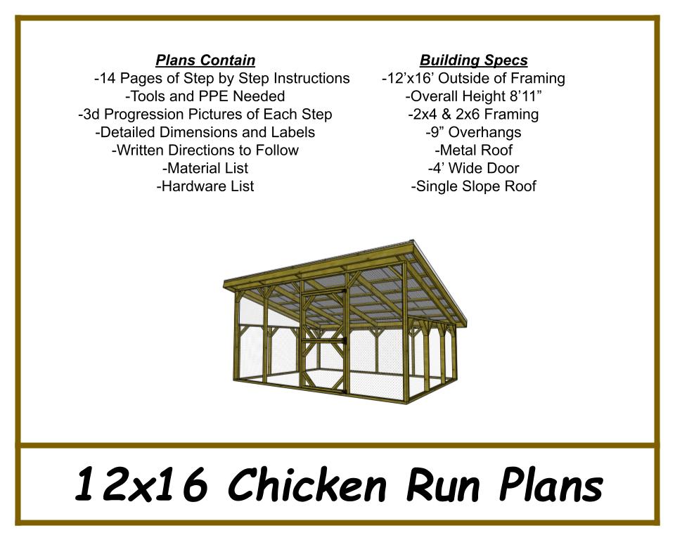 12x16 Chicken Run Plans-TriCityShedPlans